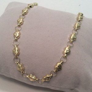 Puffed HEART CZ  XO Hearts  Ankle Bracelet Real 10K Yellow Gold 4.2 gr 10''